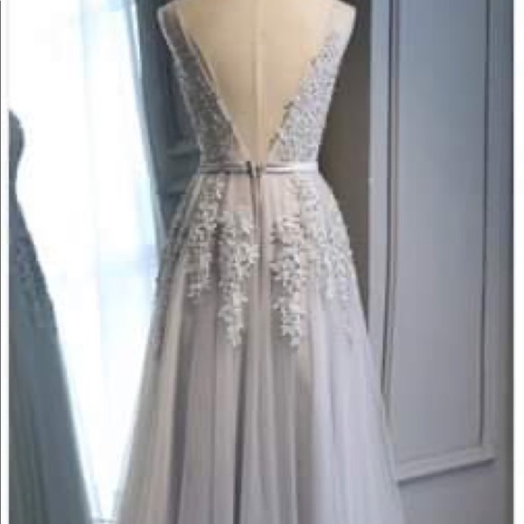 Grey Prom Wedding Bridesmaid Dress Ball Gown - Picture 2 of 6